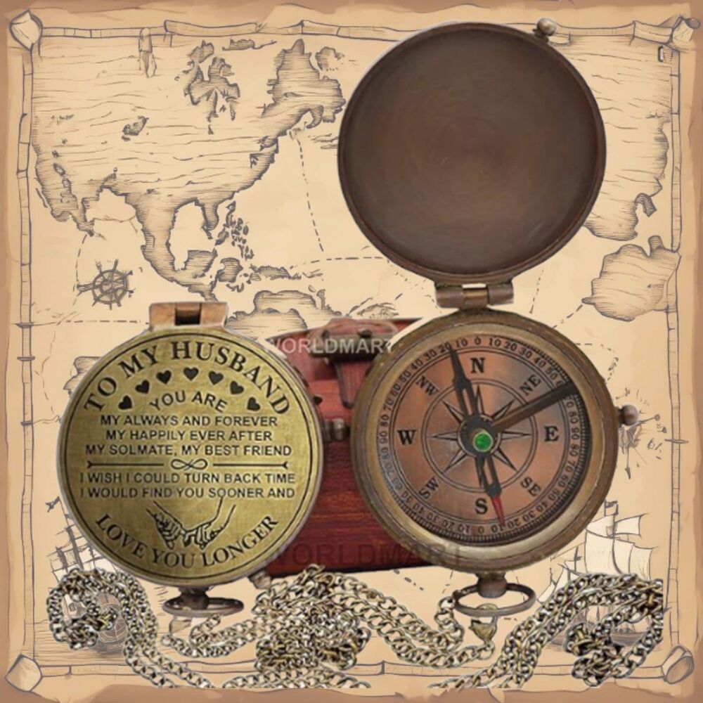 Compass in Buckle Leather Case Engraved to Husband Sailor Unique Gift